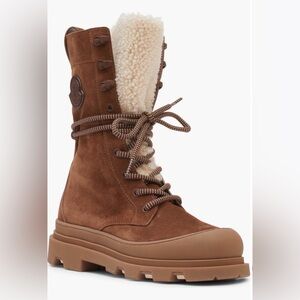 Moncler Vera High Suede & Shearling Lace-Up Women's Boots